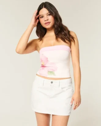 Low-Rise White Denim Mini Skort