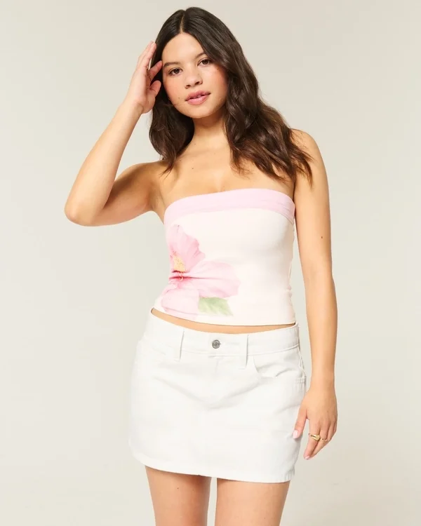 Low-Rise White Denim Mini Skort Low-Rise White Denim Mini Skort