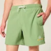 Malibu Beach Graphic Mid-Thigh Volley Swim Trunks