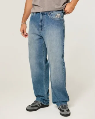 Medium Wash Alien Graphic Baggy Jeans