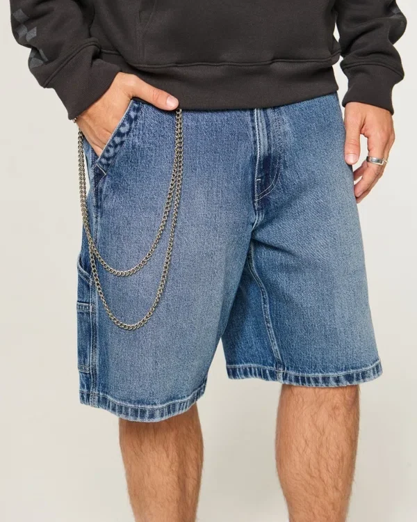 Medium Wash Baggy Denim Painter Shorts Medium Wash Baggy Denim Painter Shorts