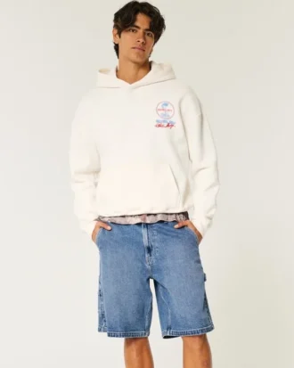 Medium Wash Baggy Painter Denim Shorts