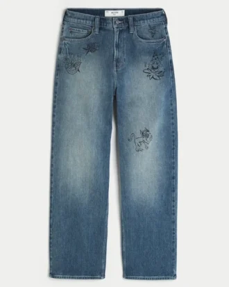 Medium Wash Doodle Baggy Jeans