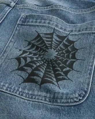 Medium Wash Doodle Baggy Jeans