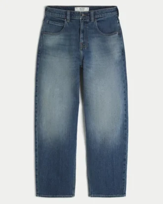 Medium Wash Eagle Graphic Skater Baggy Jeans