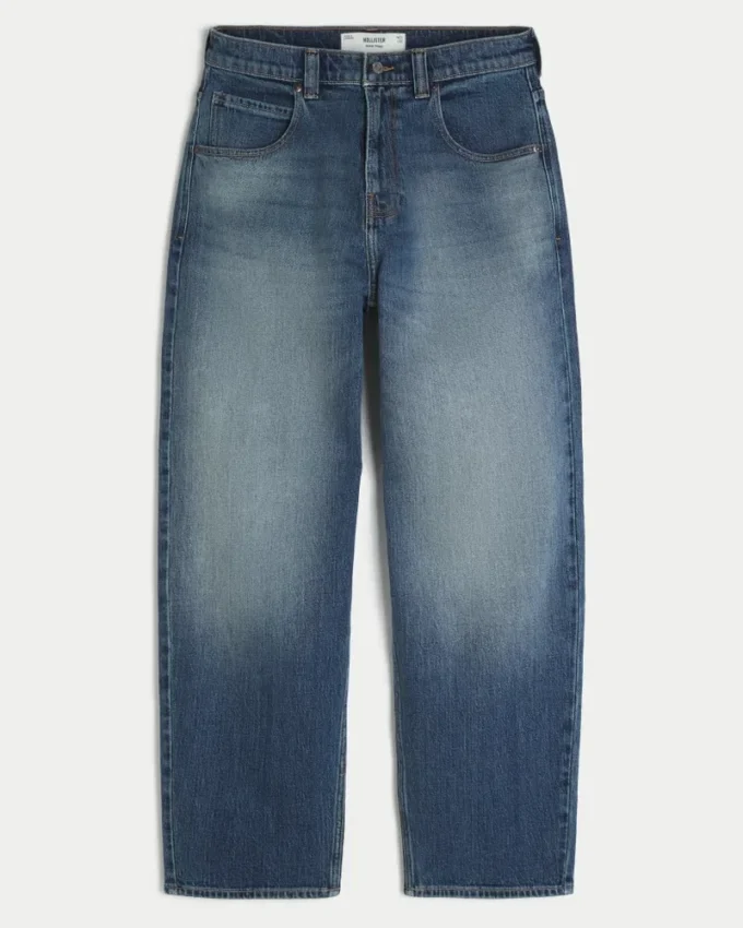 Medium Wash Eagle Graphic Skater Baggy Jeans