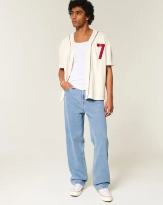 Medium Wash Embroidered Baggy Jeans Medium Wash Embroidered Baggy Jeans