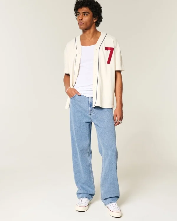 Medium Wash Embroidered Baggy Jeans Medium Wash Embroidered Baggy Jeans