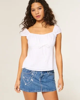 Medium Wash Embroidered Chain Denim Mini Skort