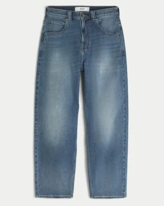 Medium Wash Embroidered Shark Graphic Skater Baggy Jeans