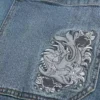 Medium Wash Embroidered Shark Graphic Skater Baggy Jeans Medium Wash Embroidered Shark Graphic Skater Baggy Jeans