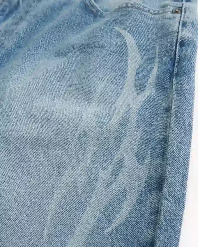 Medium Wash Flame Graphic Baggy Jeans
