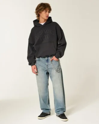Medium Wash Hollywood Graphic Skater Baggy Jeans
