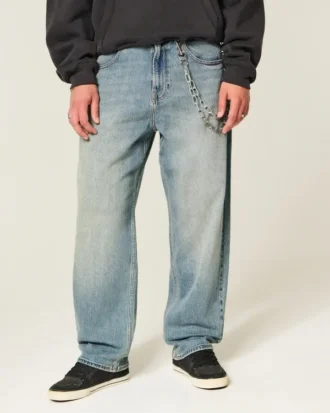 Medium Wash Hollywood Graphic Skater Baggy Jeans