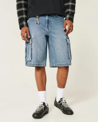 Medium Wash Super Baggy Denim Cargo Shorts Medium Wash Super Baggy Denim Cargo Shorts