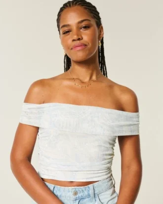 Mesh Foldover Off-the-Shoulder Top