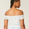 Mesh Foldover Off-the-Shoulder Top