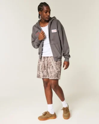 Mid-Thigh Camo Loose Fleece Shorts