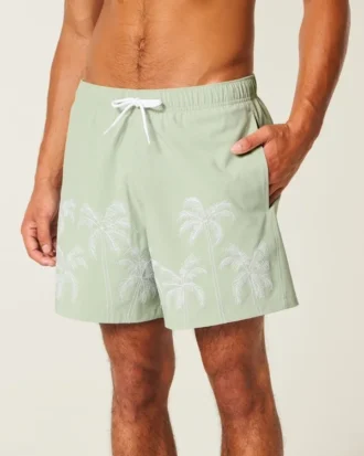 Mid-Thigh Embroidered Volley Swim Trunks