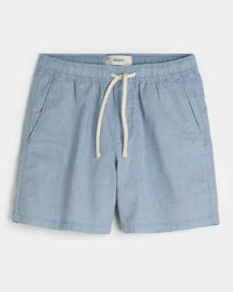 Mid-Thigh Linen-Blend Pull-On Shorts