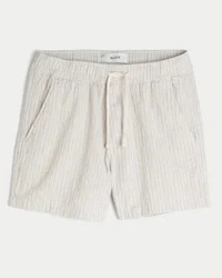 Mid-Thigh Linen-Blend Seersucker Shorts