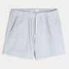 Mid-Thigh Linen-Blend Seersucker Shorts