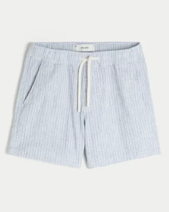 Mid-Thigh Linen-Blend Seersucker Shorts