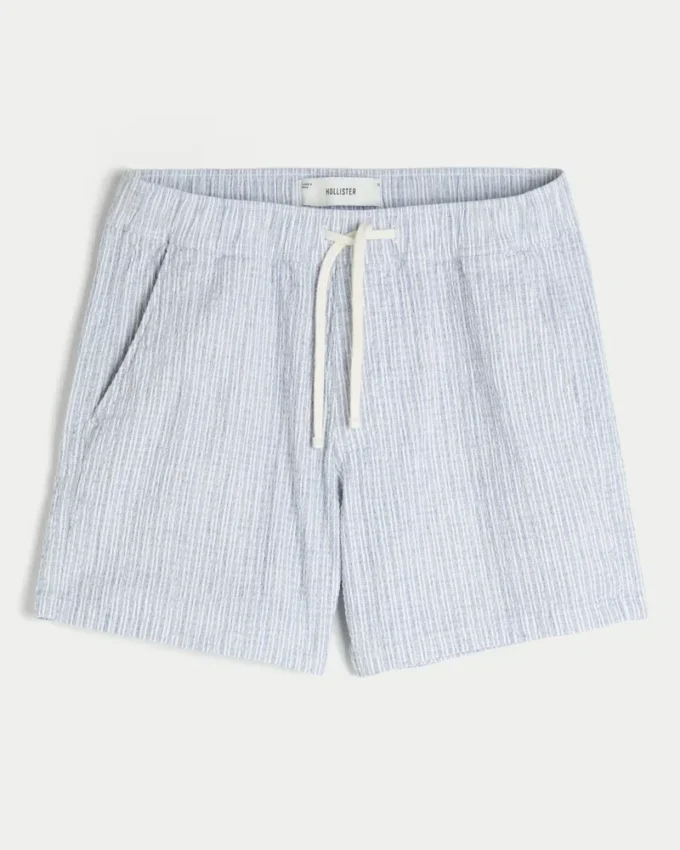 Mid-Thigh Linen-Blend Seersucker Shorts