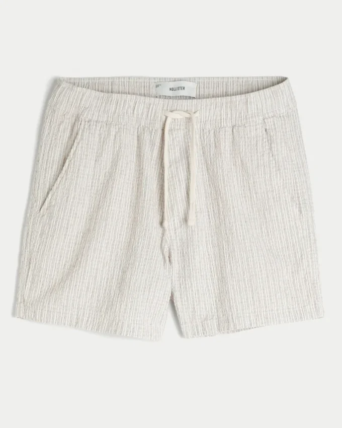 Mid-Thigh Linen-Blend Seersucker Shorts