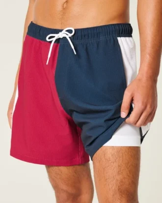 Mid-Thigh Seersucker Volley Swim Trunks