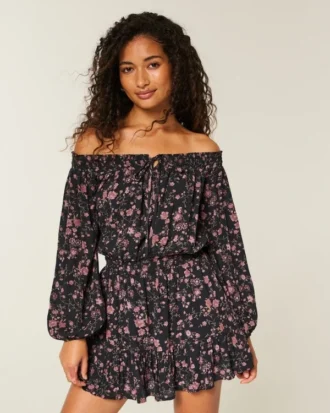 On/Off-the-Shoulder Woven Dress