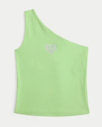 One-Shoulder Heart Graphic Tank