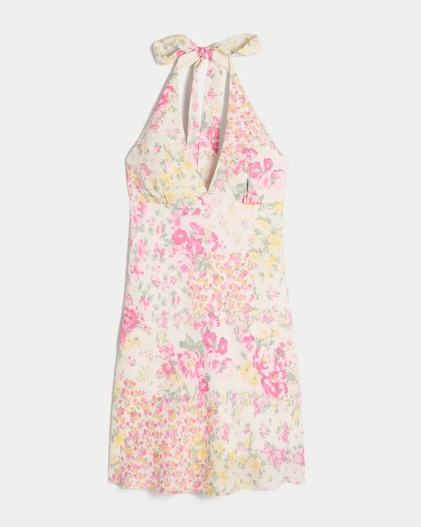 Open-Back Crepe Halter Dress Open-Back Crepe Halter Dress