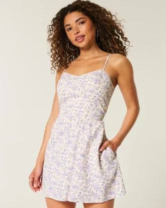 Open-Back Linen-Blend Skort Dress