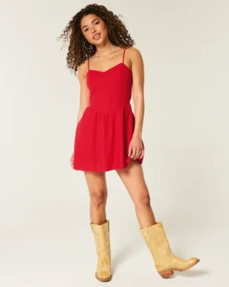 Open-Back Linen-Blend Skort Dress