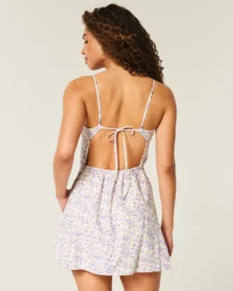 Open-Back Linen-Blend Skort Dress