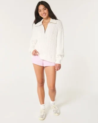 Oversized Cable-Knit Half-Zip Sweater