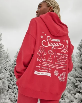 Oversized Glitter Print Sugar Graphic Hoodie