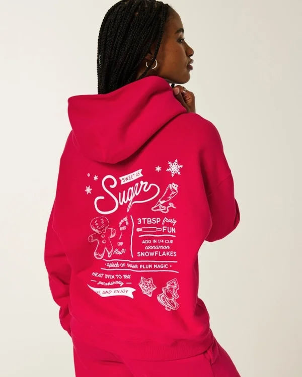 Oversized Glitter Print Sugar Graphic Hoodie Oversized Glitter Print Sugar Graphic Hoodie