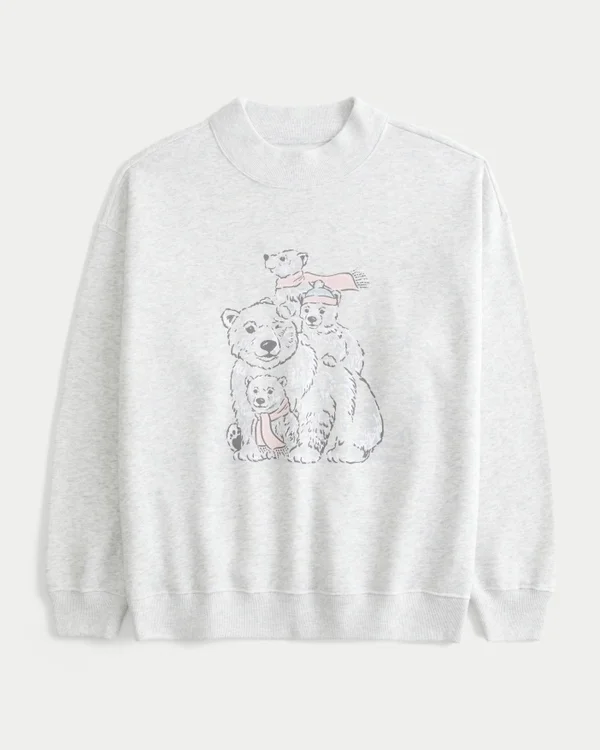 Oversized Mock-Neck Bear Graphic Sweatshirt Oversized Mock-Neck Bear Graphic Sweatshirt