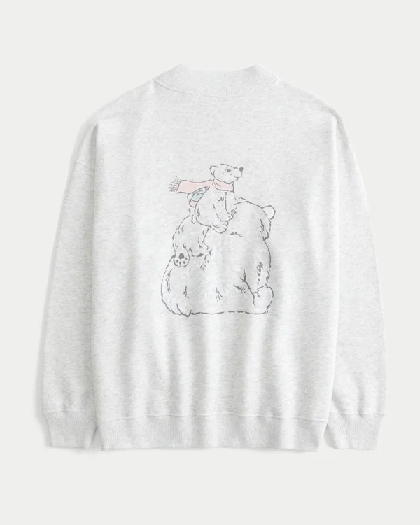 Oversized Mock-Neck Bear Graphic Sweatshirt Oversized Mock-Neck Bear Graphic Sweatshirt