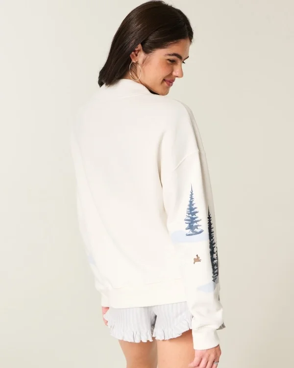 Oversized Mock-Neck Puff Print Winter Graphic Sweatshirt Oversized Mock-Neck Puff Print Winter Graphic Sweatshirt