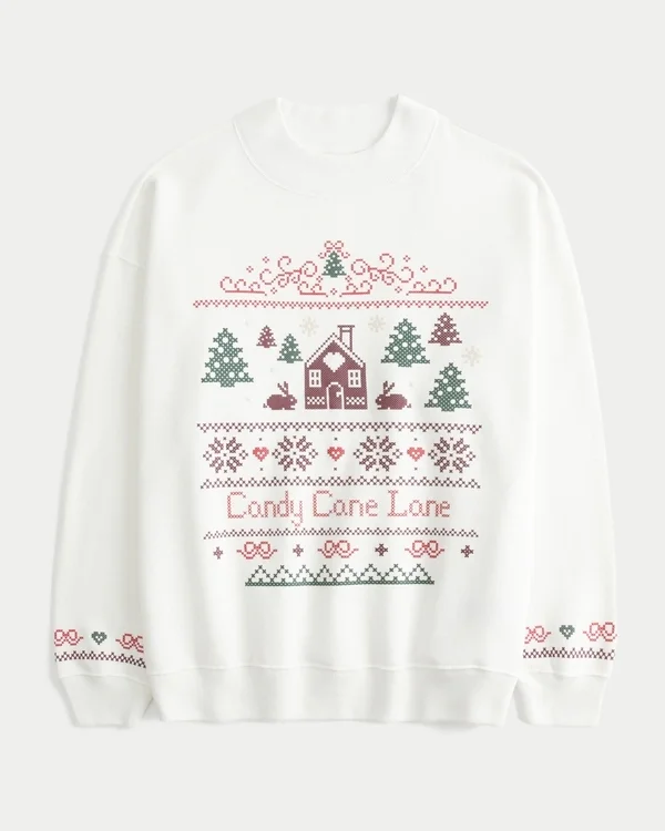 Oversized Mock-Neck Puff Print Winter Graphic Sweatshirt Oversized Mock-Neck Puff Print Winter Graphic Sweatshirt