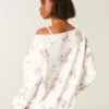 Oversized Off-the-Shoulder Floral Bow Pattern Sweatshirt