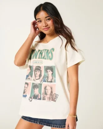 Oversized Off-the-Shoulder Stranger Things Graphic Tee
