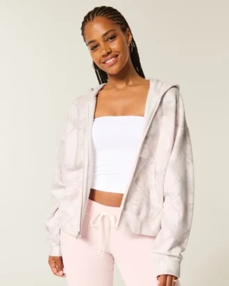 Oversized Pink Camo Zip-Up Hoodie Oversized Pink Camo Zip-Up Hoodie