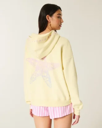Oversized Starfish Graphic Zip-Up Hoodie