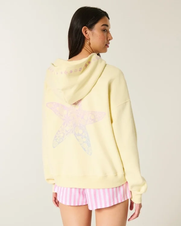 Oversized Starfish Graphic Zip-Up Hoodie Oversized Starfish Graphic Zip-Up Hoodie
