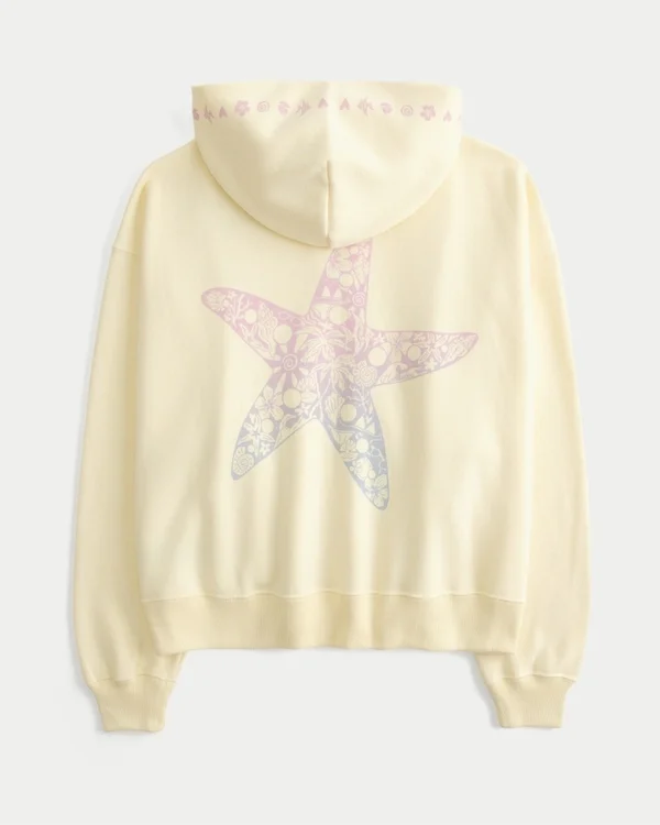 Oversized Starfish Graphic Zip-Up Hoodie Oversized Starfish Graphic Zip-Up Hoodie