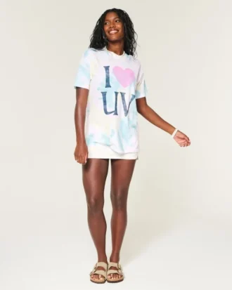Oversized Tie-Dye I Heart UV Graphic Tee